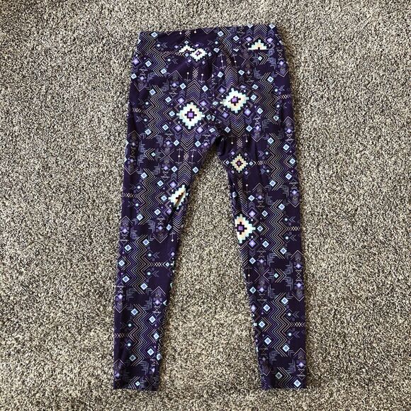 LuLaRoe Blue Multicolor Aztec Print Leggings Women's One Size Tall and Curvy - Picture 5 of 7
